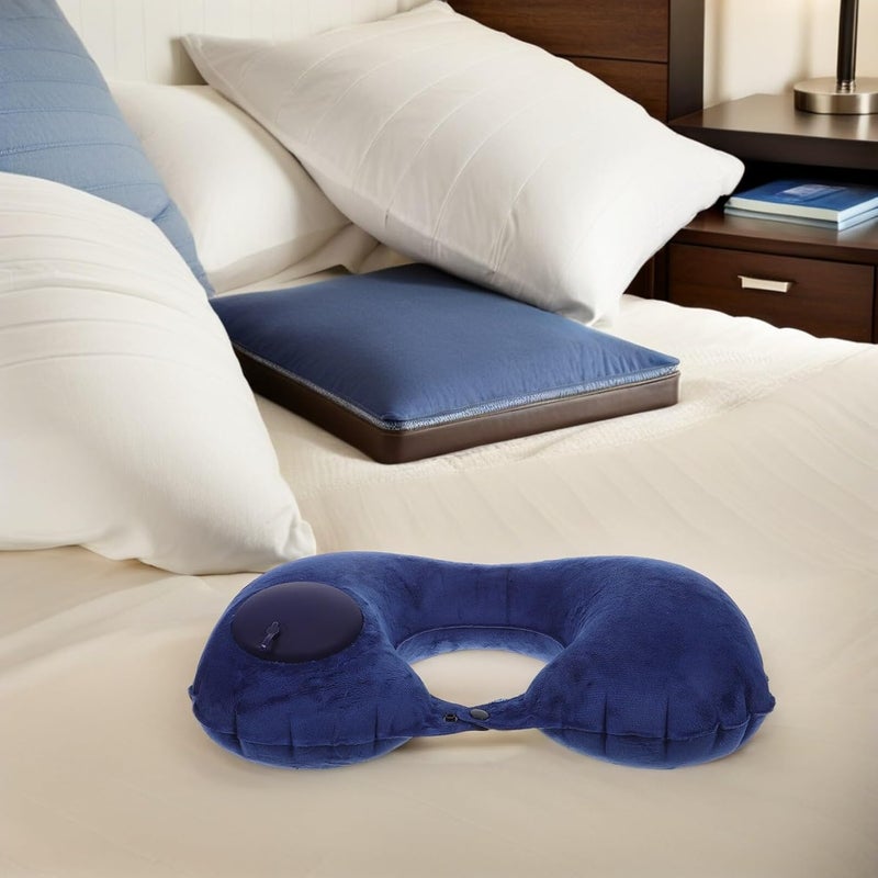 ABOOFAN Inflatable U-Shaped Travel Neck Pillow Press-Inflatable Neck Rest with Crystal Velvet Cover Compact Portable Air Pillow for Airplane Car Train Use Support for Adults - Image 5