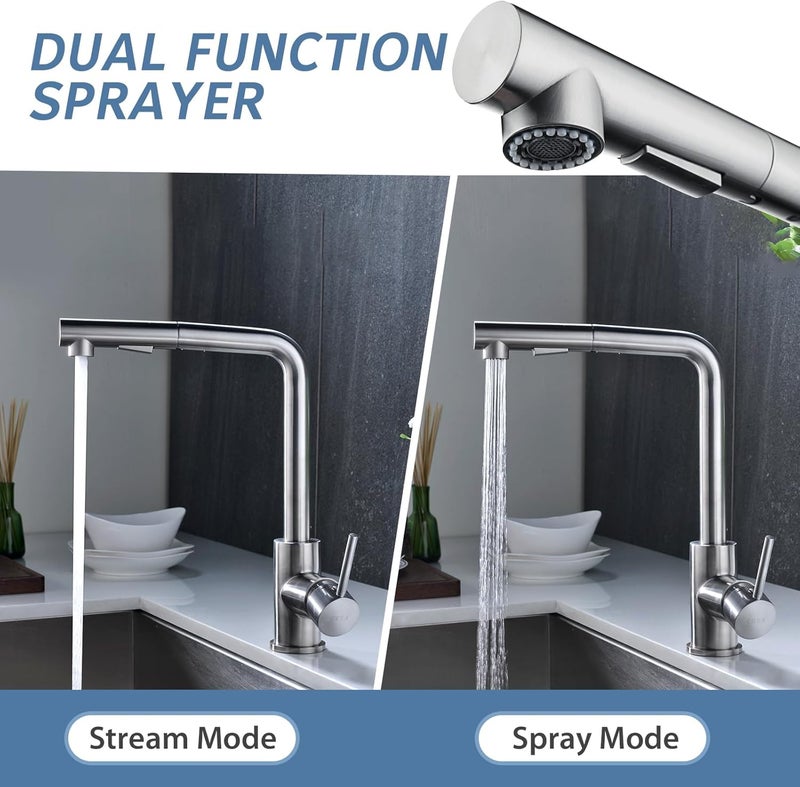 Crea Kitchen Faucets,Brushed Nickel Kitchen Faucet with Pull Down Sprayer,Stainless Steel Kitchen Faucet 3 Hole,Single Handle Bar Sink Faucet 1 Hole,RV Kitchen Sink Faucet for Campers,Bar Faucet… - Image 2