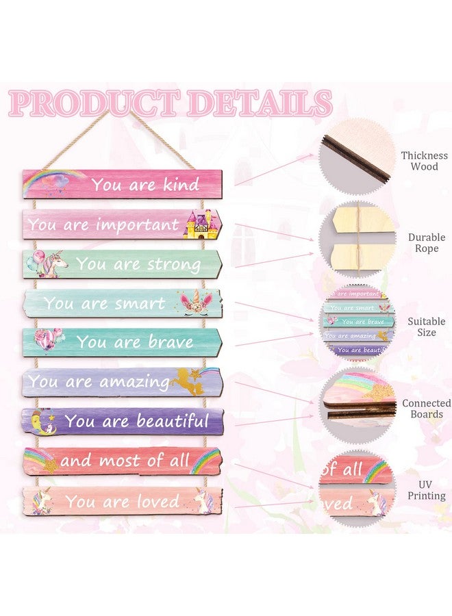 Yookeer مجموعة يوكير من 9 زينة غرف وردية للفتيات المراهقات، فن جدار وحيد القرن قوس قزح لغرفة نوم الفتيات، لافتات فن قوس قزح ملهمة لغرفة الأميرة، زينة غرفة نوم الأطفال - Image 2