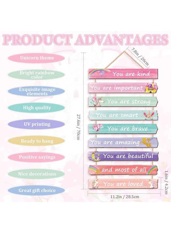 Yookeer مجموعة يوكير من 9 زينة غرف وردية للفتيات المراهقات، فن جدار وحيد القرن قوس قزح لغرفة نوم الفتيات، لافتات فن قوس قزح ملهمة لغرفة الأميرة، زينة غرفة نوم الأطفال - Image 3