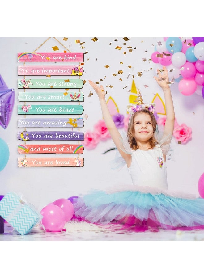 Yookeer مجموعة يوكير من 9 زينة غرف وردية للفتيات المراهقات، فن جدار وحيد القرن قوس قزح لغرفة نوم الفتيات، لافتات فن قوس قزح ملهمة لغرفة الأميرة، زينة غرفة نوم الأطفال - Image 5