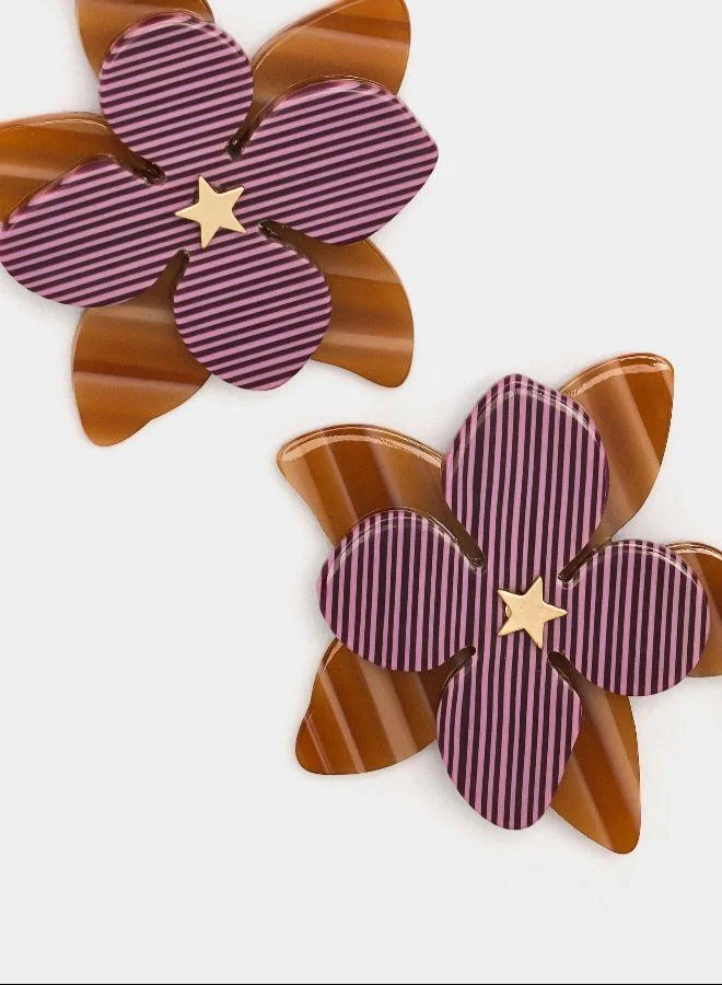 Parfois Multicolour Long earrings with flower and stripes Multicolor for Women | Best Price UAE