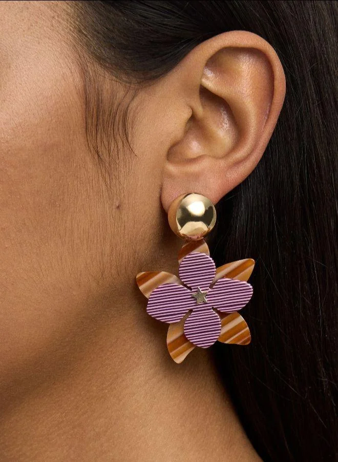 بارفوا أقراط طويلة مع زهور وخطوط متعددة الألوان