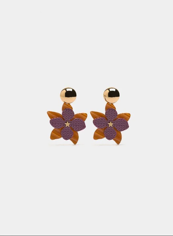 بارفوا أقراط طويلة مع زهور وخطوط متعددة الألوان