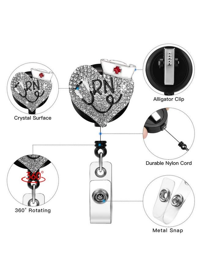 Soleebee - Nurse Badge Reel 24'' Retractable Badge Holder With Swivel Alligator Clip Bling Rhinestone Id Badge Holder For Nurse Doctor Teachers Students Stethoscope 2 Badge Holder (White) - Image 1