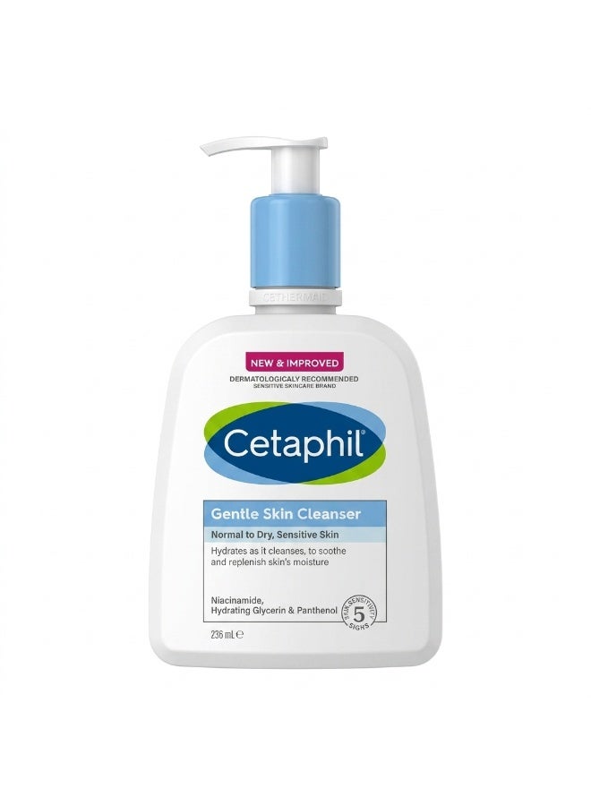 Gentle Skin Cleanser 236ml, For Dry to Normal, Sensitive Skin, Face And Body Wash, For Men And Women, With Niacinamide And Glycerin, Unscented, Soap Free And Non Foaming, For Men And Women