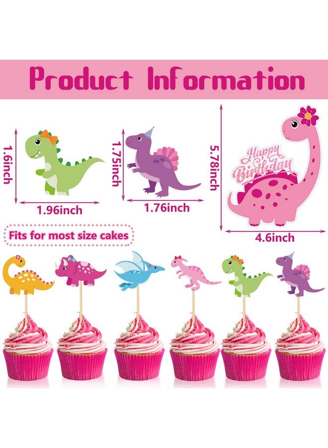 Containlol 37 Pieces Pink Dinosaur Cake Toppers for Girls Dinosaur Cupcake Toppers Girls Birthday Party Decorations Colorful Cake Decorations for Kids Birthday Girl Baby Shower Party Supplies - Image 2