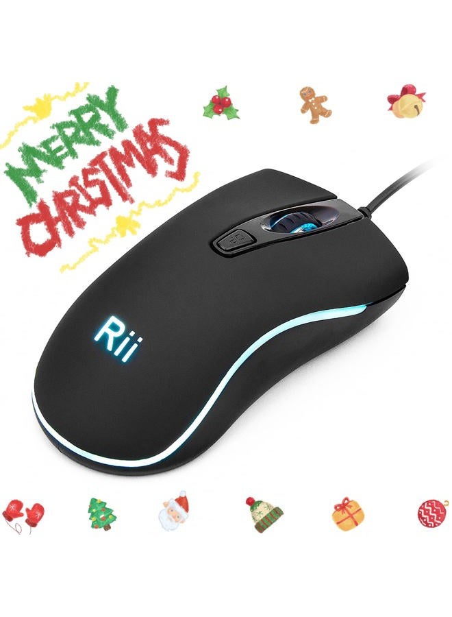 RII RM105 Wired Mouse,Computer Mouse with Colorful RGB Backlit,1600 DPI Levels,Comfortable Grip Ergonomic Optical ,USB Wired Mice Support Windows PC, Laptop,Desktop,Notebook,Chromebook (2PACK) - Image 2