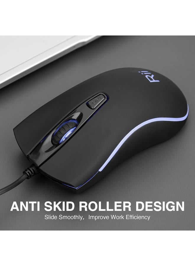 RII RM105 Wired Mouse,Computer Mouse with Colorful RGB Backlit,1600 DPI Levels,Comfortable Grip Ergonomic Optical ,USB Wired Mice Support Windows PC, Laptop,Desktop,Notebook,Chromebook (2PACK) - Image 5