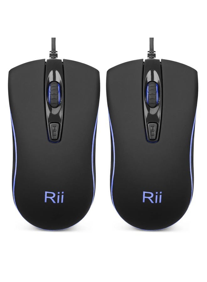 RII RM105 Wired Mouse,Computer Mouse with Colorful RGB Backlit,1600 DPI Levels,Comfortable Grip Ergonomic Optical ,USB Wired Mice Support Windows PC, Laptop,Desktop,Notebook,Chromebook (2PACK) - Image 1