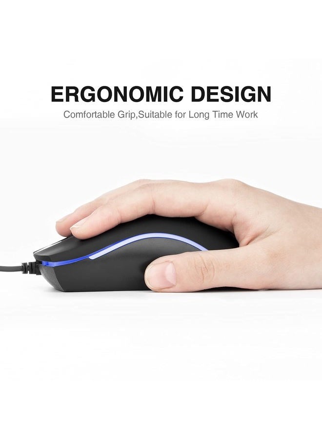 RII RM105 Wired Mouse,Computer Mouse with Colorful RGB Backlit,1600 DPI Levels,Comfortable Grip Ergonomic Optical ,USB Wired Mice Support Windows PC, Laptop,Desktop,Notebook,Chromebook (2PACK) - Image 4