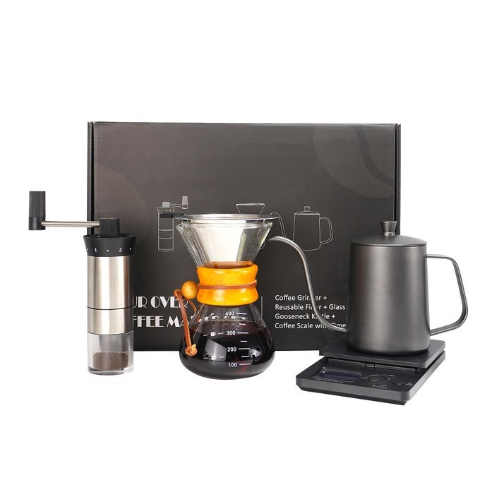 POUR OVER COFFEE KIT COFFEE MAKER SET ALL IN ONE HAND DRIP COFFEE SET COFFEE GRINDER MANUAL SET IDEAL FOR ANNIVERSARY BIRTHDAY GIFT