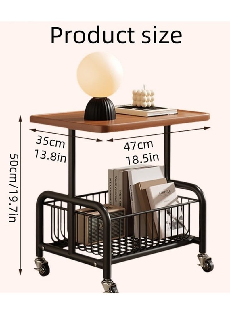 XiuWoo Movable Small Coffee Table, Living Room Trolley with Wheels, 360° Free Rotating Sofa Side Table, 2-Layer Storage End Table for Living Room, Bedroom - Image 2