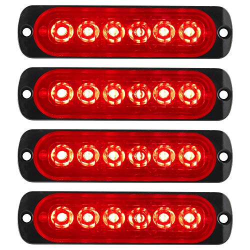 KaiDengZhe 4Pcs 6LED Red Ultra Slim Sync Feature Warning Emergency Beacon Hazard Flash Caution Strobe Light Bar Surface Mount for Car Truck 12-24V - Image 1
