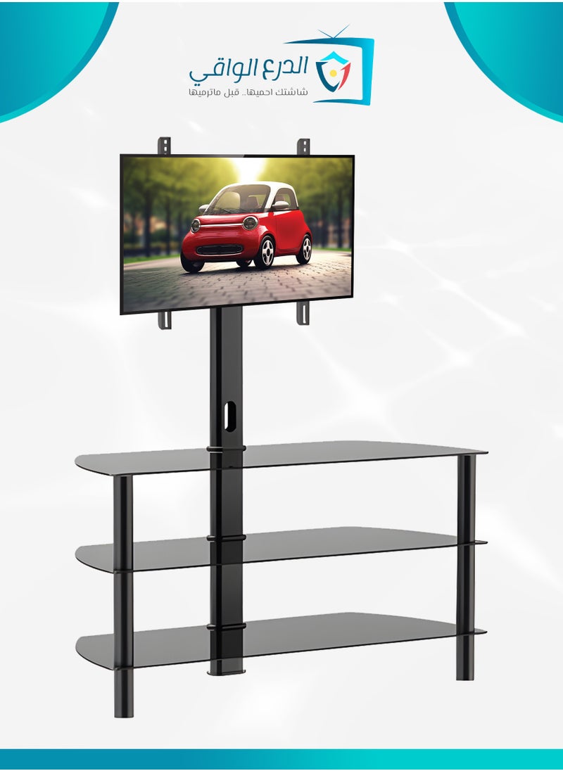 AL DARRA  AL WAQI TV Stand with Glass Shelves and Mount FS-806 - Fits 26'' to 65'' Screens, Holds Up to 45kg, Elegant Design, with 3 Dual Glass Shelves, VESA 400x400 Support  - Image 3