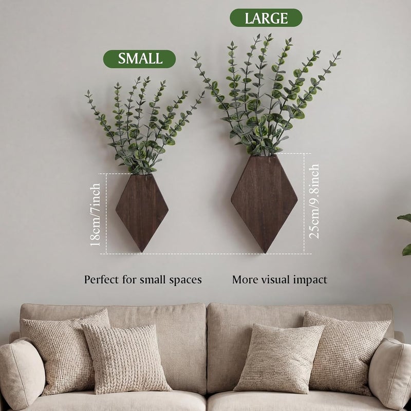 Chunful 2 Pcs Wooden Wall Planter Decor Hanging Fake Plants Greenery Flowers Holder Vase Boxes for Wall Bohemian Farmhouse Room Kitchen Office Indoor Decoration(Brown,7.1 x 4.7 x 1.2 Inches) - Image 2