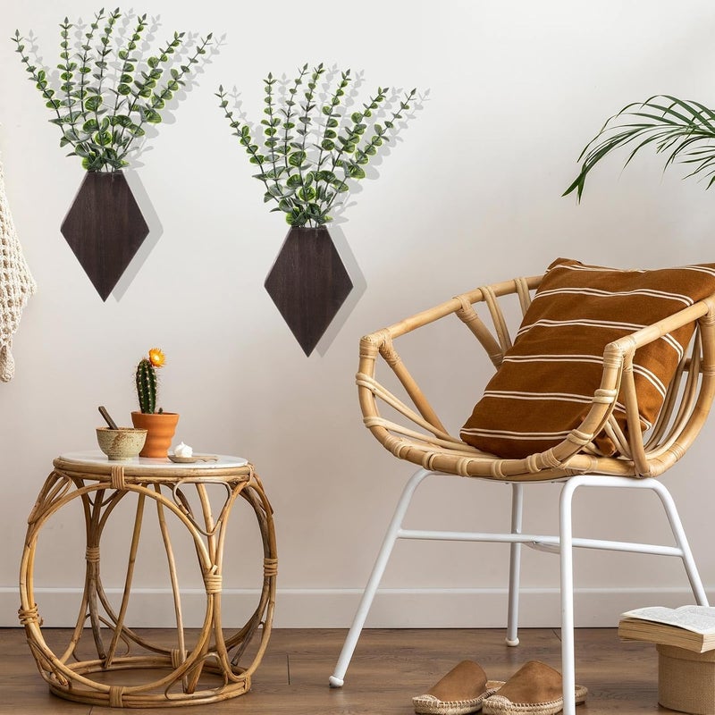 Chunful 2 Pcs Wooden Wall Planter Decor Hanging Fake Plants Greenery Flowers Holder Vase Boxes for Wall Bohemian Farmhouse Room Kitchen Office Indoor Decoration(Brown,7.1 x 4.7 x 1.2 Inches) - Image 5