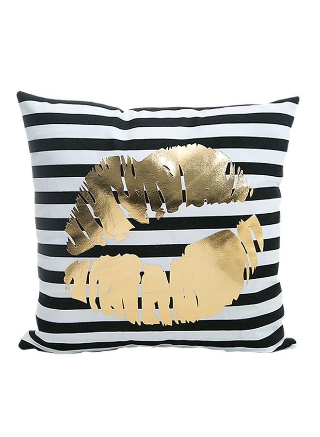 Lip Printed Decorative Soft Cushion Cover White/Gold/Black 45x45cm - Image 1