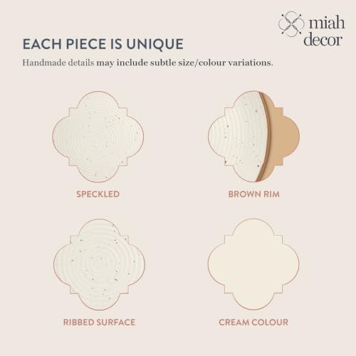 miah decor Quarter Plates Set of 4, Ceramic Stoneware Plates | Cream Snack & Side Plates with Brown Rim | Ribbed Design | Microwave & Dishwasher Safe (Dummy 7) - Image 4