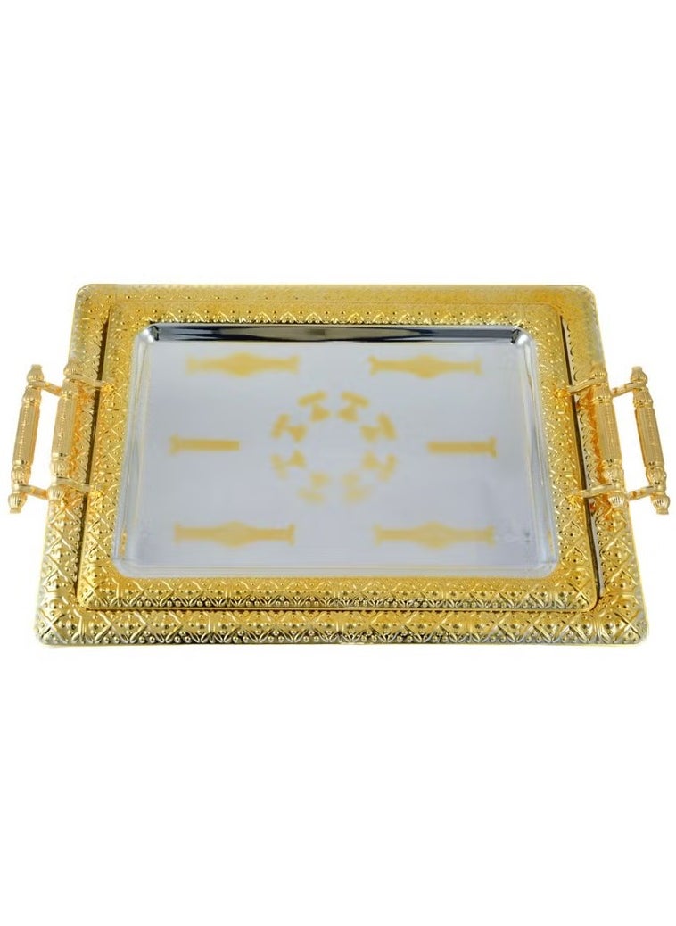 Homemaker 2-Piece Rectangular Luxury Serving Tray – Large (48x34cm) & Medium (41x29cm) – Steel – Silver & Gold – Premium Quality – Elegant Look & Finish – Suitable for Food & Beverages – Hand Washable 