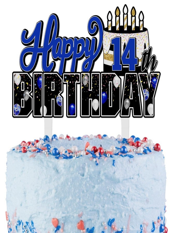 LINGTEER Happy 14th Birthday Blue Acrylic Cake Topper,Blue Theme Birthday Cheers to Forteen Years Old Party Cake Decorations Gift Sign. - Image 1