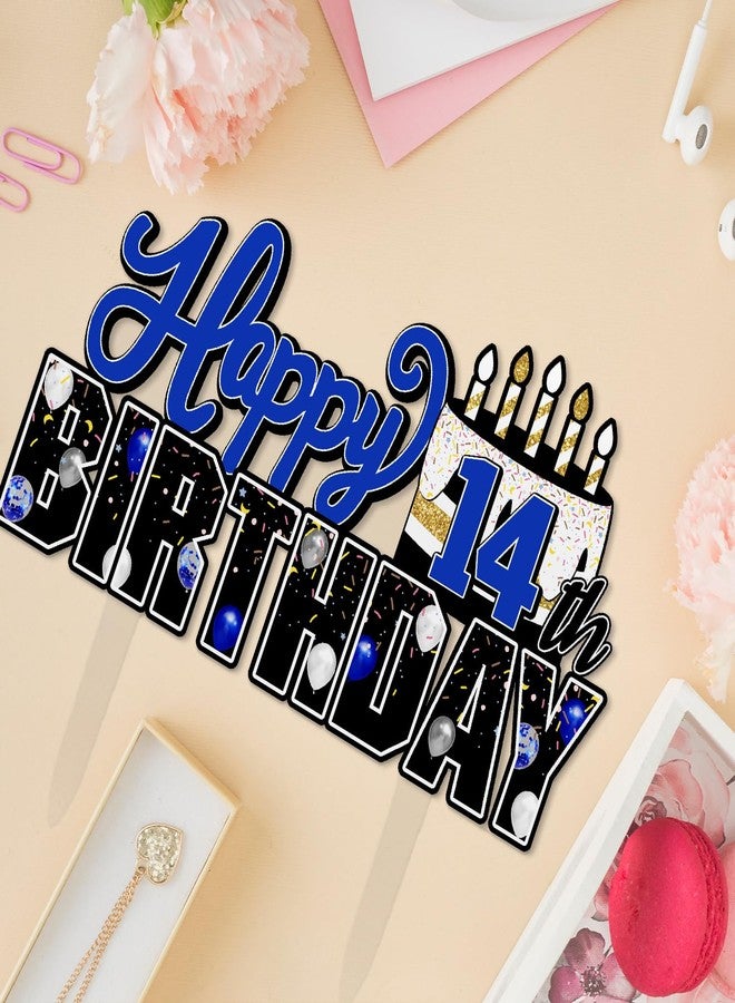 LINGTEER Happy 14th Birthday Blue Acrylic Cake Topper,Blue Theme Birthday Cheers to Forteen Years Old Party Cake Decorations Gift Sign. - Image 4