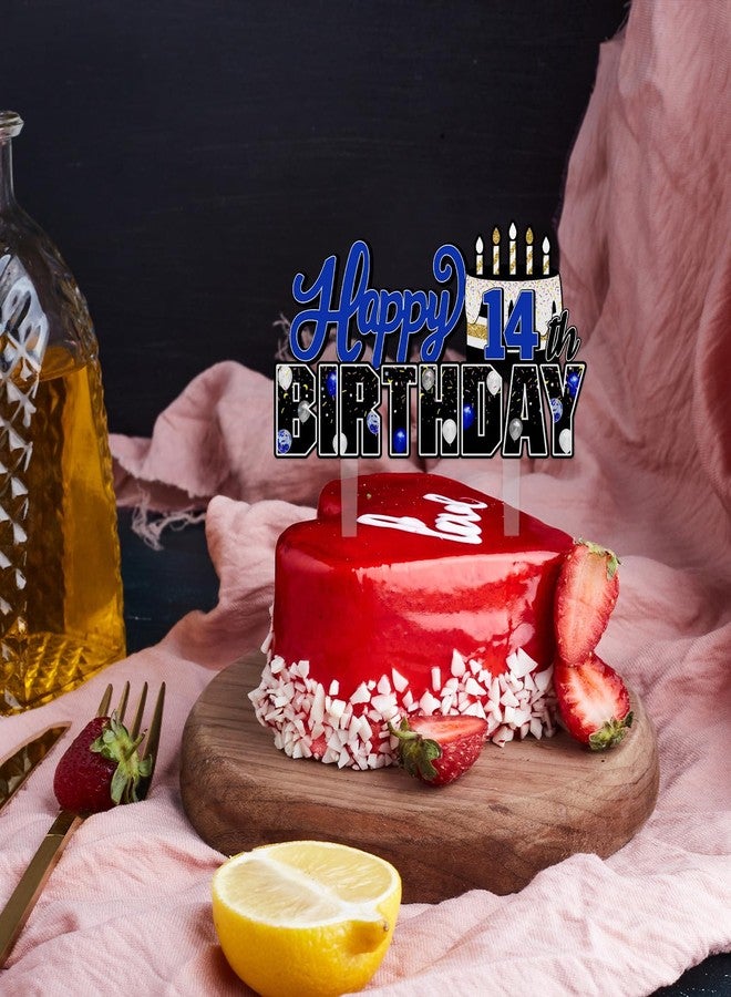 LINGTEER Happy 14th Birthday Blue Acrylic Cake Topper,Blue Theme Birthday Cheers to Forteen Years Old Party Cake Decorations Gift Sign. - Image 5