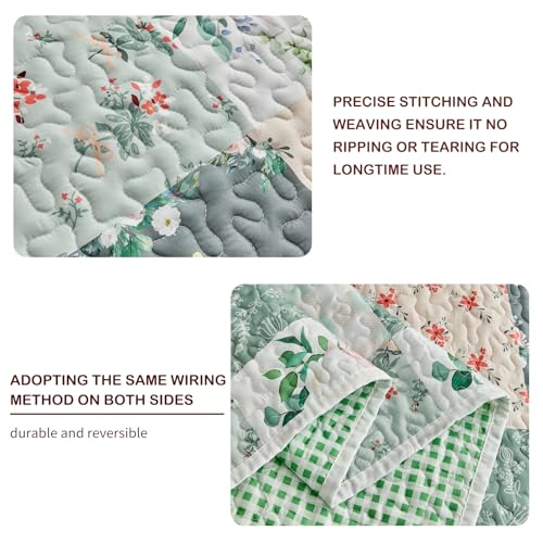 Joyreap 3 Pieces Floral Patchwork Quilt Set Queen, Green Flowers Design, Soft n Cozy Microfiber Quilt, Bedspread Bed Cover for All Season, 1 Quilt and 2 Pillow Shams- 90x90 inches - Image 4
