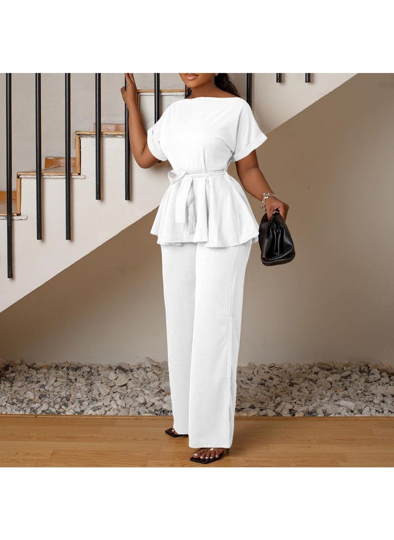 D3206 European and American Women's 2023 Summer Solid Color Strap Top High Waist Wide Leg Pants Fashion Casual Foreign Trade Suit - Image 3