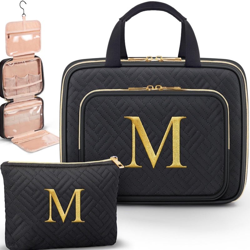 Partylamb Gifts for Women Initial Toiletry Makeup Bag Hanging Cosmetic Organizer with Embroidery Letter Personalized Nurse Teacher Appreciation Birthday Mothers Day Gifts for Mom Sister Wife Friends Auntie Her - Image 2