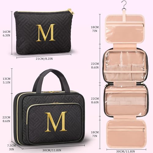Partylamb Gifts for Women Initial Toiletry Makeup Bag Hanging Cosmetic Organizer with Embroidery Letter Personalized Nurse Teacher Appreciation Birthday Mothers Day Gifts for Mom Sister Wife Friends Auntie Her - Image 3