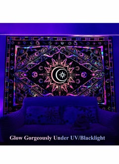 SYOSI Tapestries for Bedroom Aesthetic Room Decor Wall Tapestry Blacklight Tapestry UV Reactive Black Light Posters Colorful Backdrop Glow in the Dark Hippie Boho Tapestry Burning Sun Trippy Tapestry  - Image 2