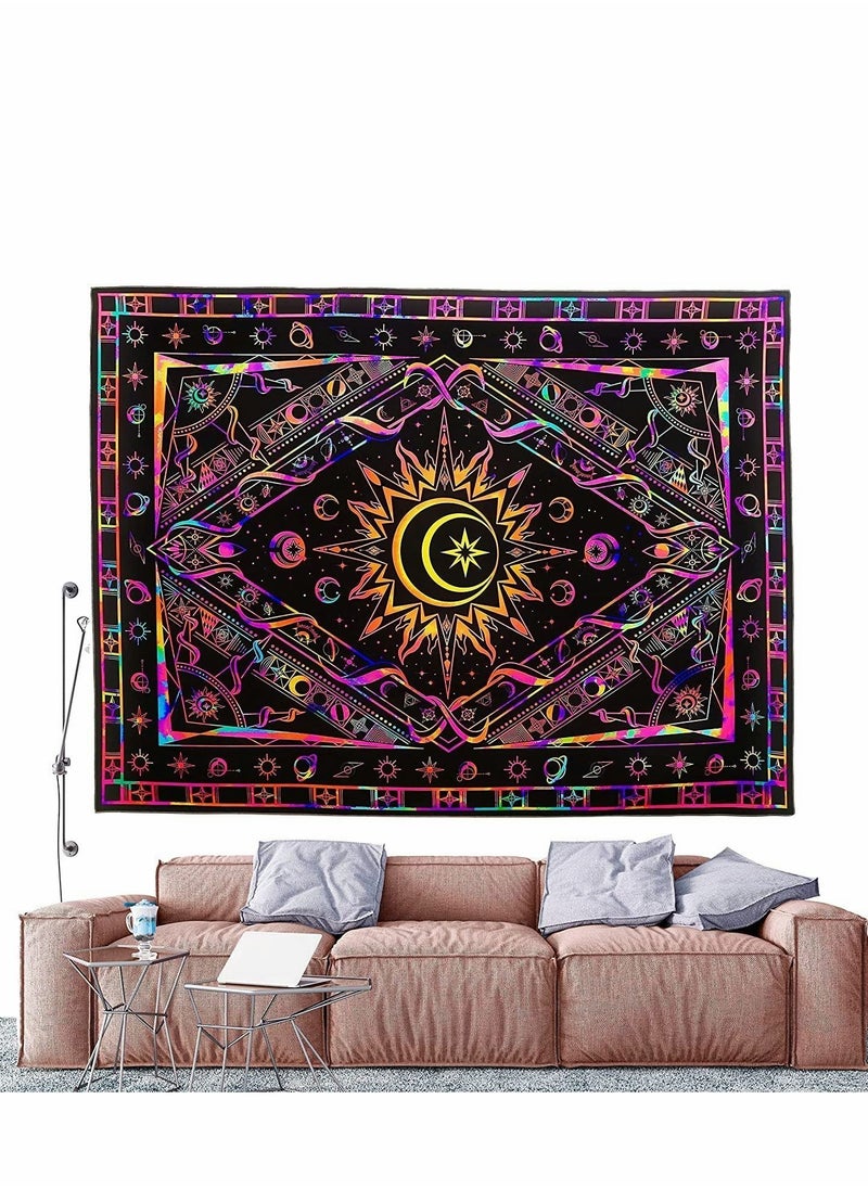 SYOSI Tapestries for Bedroom Aesthetic Room Decor Wall Tapestry Blacklight Tapestry UV Reactive Black Light Posters Colorful Backdrop Glow in the Dark Hippie Boho Tapestry Burning Sun Trippy Tapestry  - Image 4