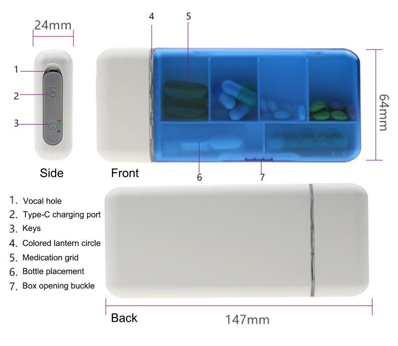 Portable Mini Pill Box with Timer Reminders 6 Compartments Pill Organizer Smart Pill Dispenser with Timer Alarm - Image 5