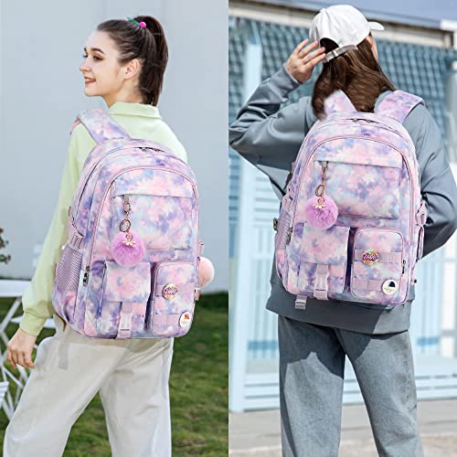 Hidds Laptop Backpacks 16 Inch School Bag College Backpack Anti Theft Travel Casual Daypack Bags Cute Bookbags Large Colorfull Carry on Back Pack for Teens Girls Women Students (Tie-Dye Purple) - Image 2