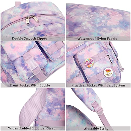Hidds Laptop Backpacks 16 Inch School Bag College Backpack Anti Theft Travel Casual Daypack Bags Cute Bookbags Large Colorfull Carry on Back Pack for Teens Girls Women Students (Tie-Dye Purple) - Image 5