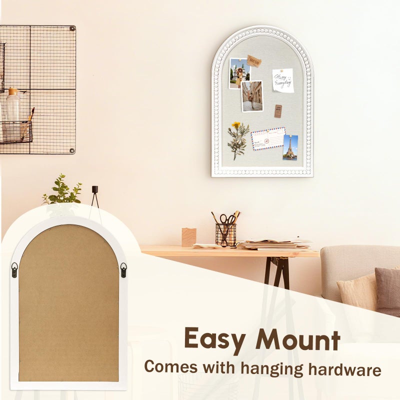 Umtiti 16" x 24" Linen Bulletin Board, Arched White Wooden Frame with Beadsï¼ŒElegant Style Pin Board Wall Organizer,4060WH - Image 5