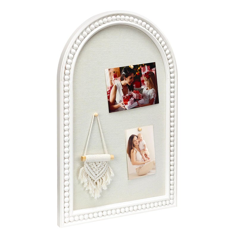 Umtiti 16" x 24" Linen Bulletin Board, Arched White Wooden Frame with Beadsï¼ŒElegant Style Pin Board Wall Organizer,4060WH - Image 1