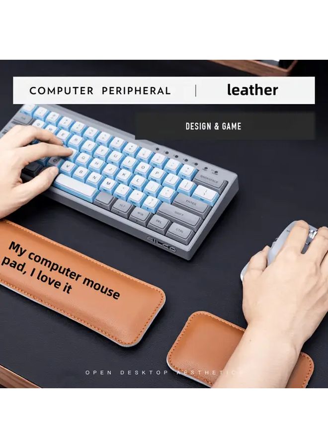 Large Gaming Mouse Pad Set Light Gray Felt Brown Desk Mat Keyboard Wrist Rest 31 5in - Image 3