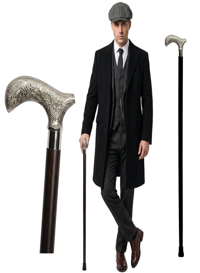 AnNafi® Wooden Walking Cane | 37 inch Vintage Ebony Black |Sheesham Wood with Silver Carved Handle|Classic Walking Stick for Gentleman - Image 1