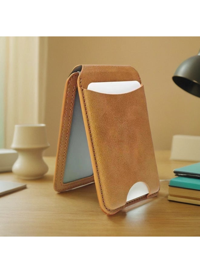 Mobile Phone Strong Magnetic Card Bag Double Card Clamp Bag Invisible Folding Desktop Portable Stand Bus Subway Storage Wallet-Colors:Black - Image 2