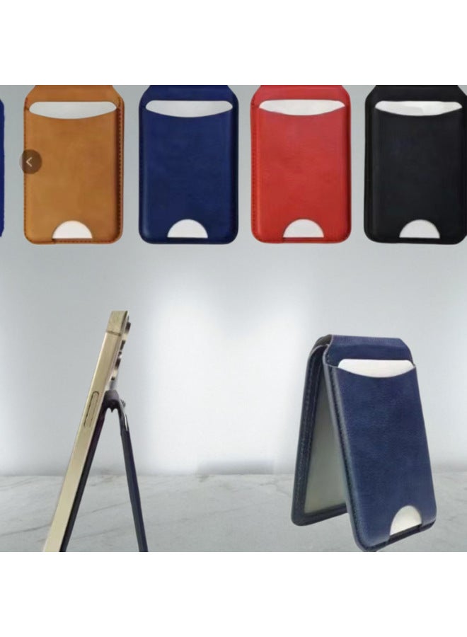 Mobile Phone Strong Magnetic Card Bag Double Card Clamp Bag Invisible Folding Desktop Portable Stand Bus Subway Storage Wallet-Colors:Black - Image 4