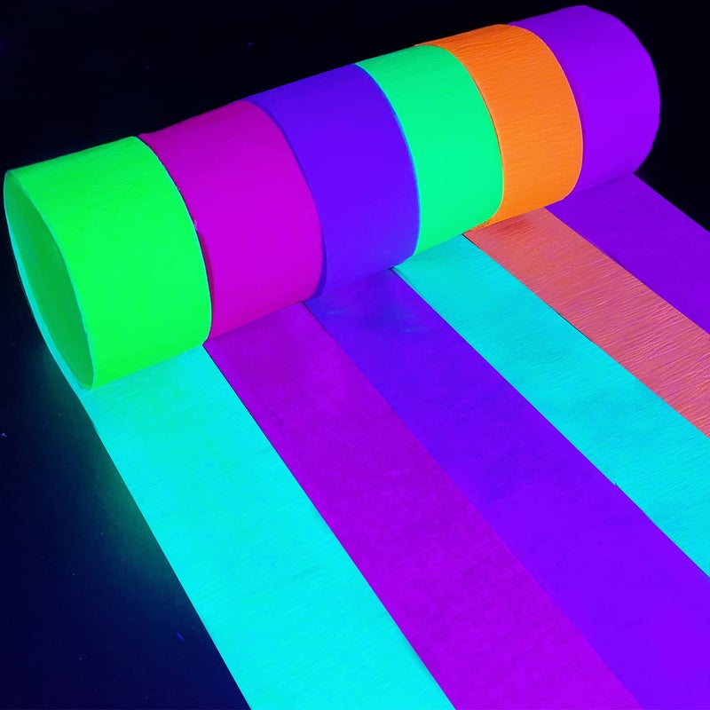 WELITTCON 600 feet Glow Crepe Paper Streamers UV Glow Party Neon Streamer Decorations Glow in The Dark Black Light Reactive Fluorescent Neon Paper Party Streamers Wedding Birthday Blacklight Party Supplies - Image 2