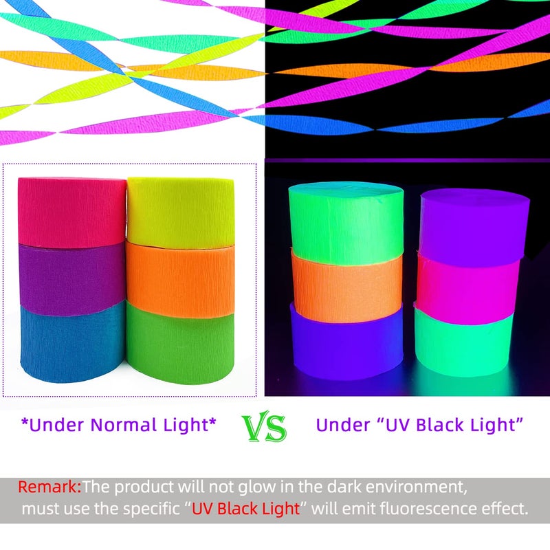 WELITTCON 600 feet Glow Crepe Paper Streamers UV Glow Party Neon Streamer Decorations Glow in The Dark Black Light Reactive Fluorescent Neon Paper Party Streamers Wedding Birthday Blacklight Party Supplies - Image 3