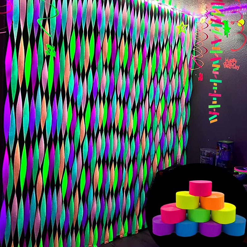 WELITTCON 600 feet Glow Crepe Paper Streamers UV Glow Party Neon Streamer Decorations Glow in The Dark Black Light Reactive Fluorescent Neon Paper Party Streamers Wedding Birthday Blacklight Party Supplies - Image 4