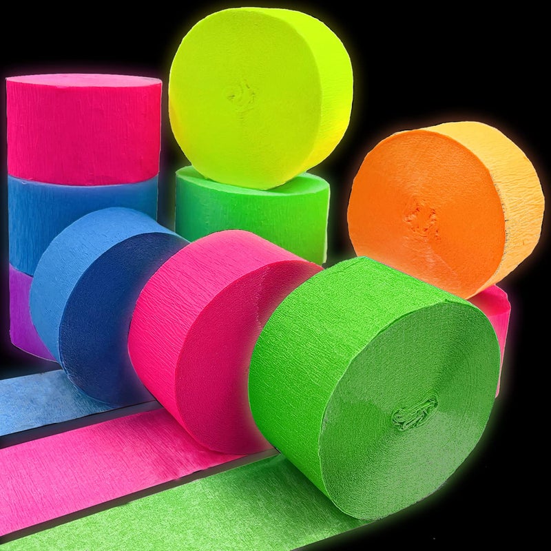 WELITTCON 600 feet Glow Crepe Paper Streamers UV Glow Party Neon Streamer Decorations Glow in The Dark Black Light Reactive Fluorescent Neon Paper Party Streamers Wedding Birthday Blacklight Party Supplies - Image 1