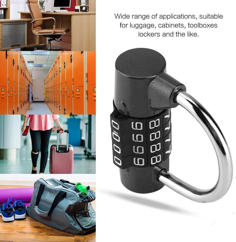 كلاراكو قفل أمان بأربعة أرقام، خزانة منزلية، صندوق سفر، خزانة رياضية، رمز أمان (أسود) - Image 3