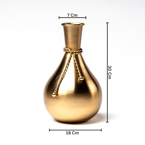 The Artage Metal Decorative Teardrop Vase Brass Finish with Braided Golden Detail| Flower Vase for Home Decor, Living Room, Bedroom, Office Table|Flower Pot for Decoration & Gift (Flower Not Included) - Image 3