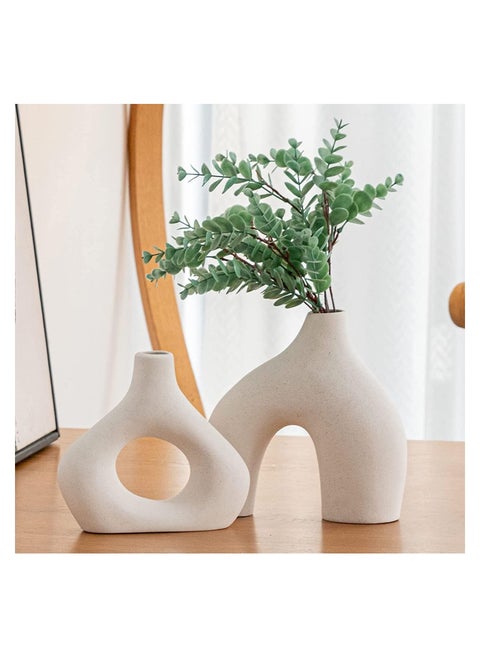 White Ceramic Vase Set of 2 Vases for Modern Home Decor