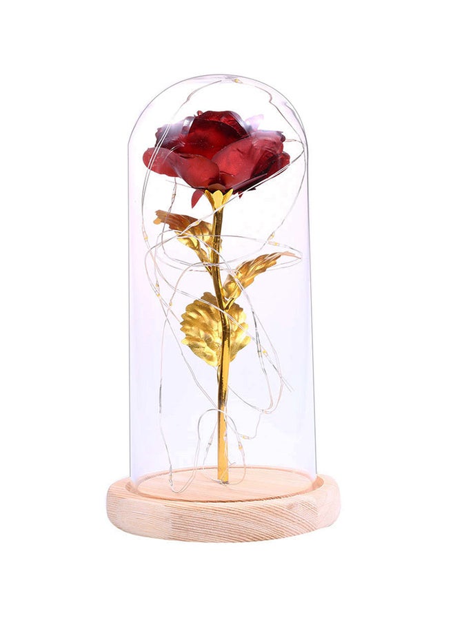 Led Light Preserved Rose Flower With Glass Cover Red/Golden 26.5X13.5X13.5centimeter